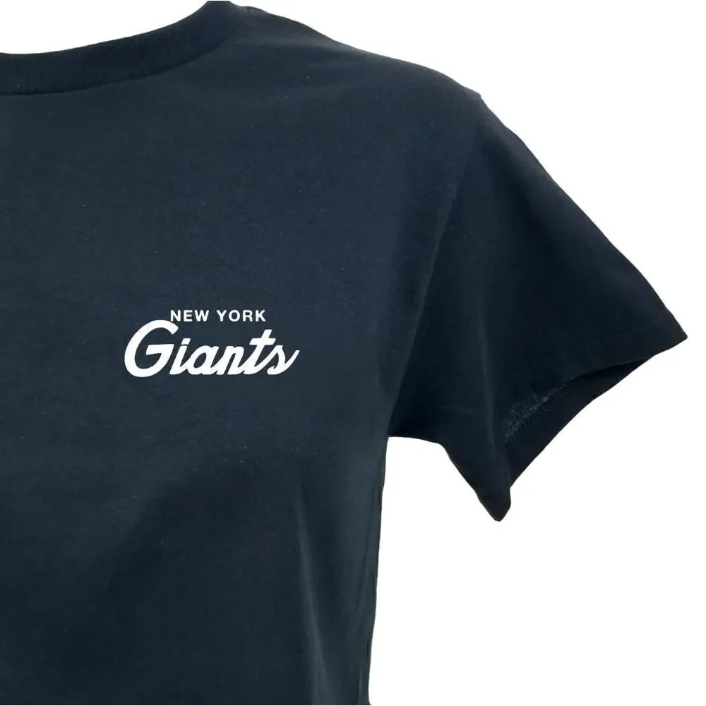 NEW YORK GIANTS Double Script Retro Logo BLACK "Cropped" Crop Top Football Tee - Picture 4 of 6